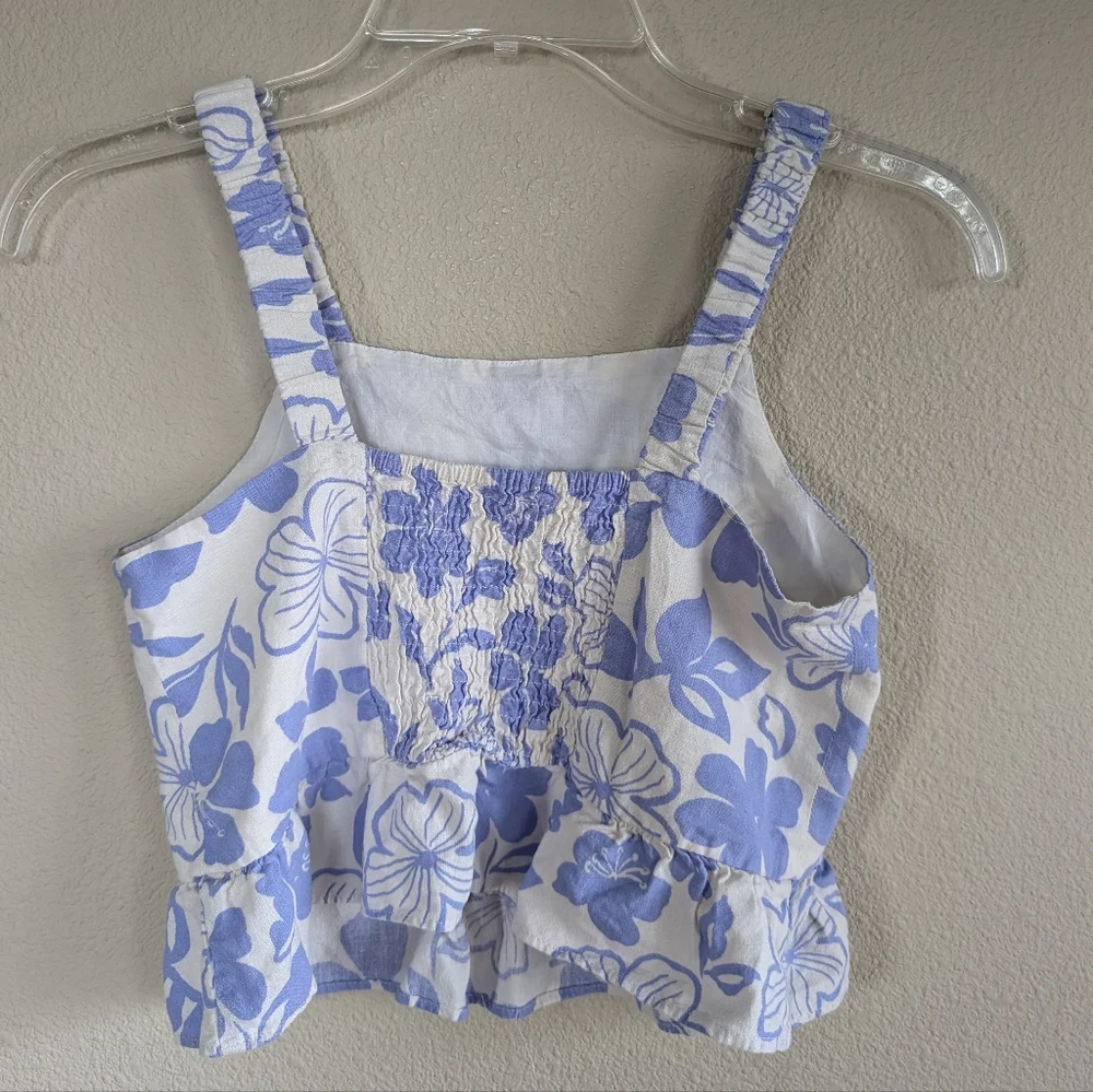 Zara Purple and Off White Floral Kids Tank Top With Ruching On The Back